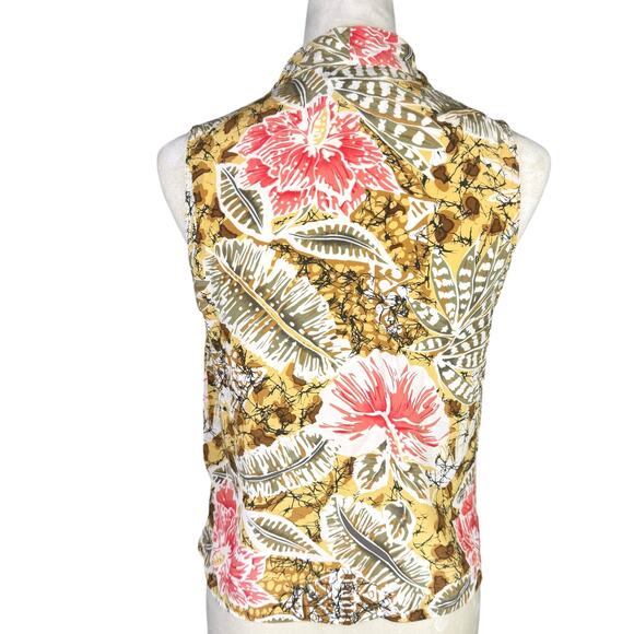Casual Corner Vintage 100% Silk Yellow Tropical Floral Print Sleeveless Tank Top - Picture 6 of 9